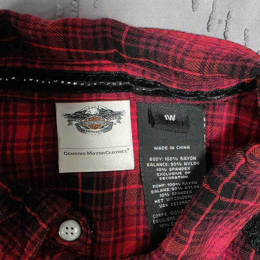Harley-Davidson Red and Black Plaid Shirt - Picture 3 of 4